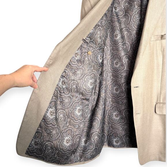 Ralph Lauren Beige Silk Wool Two Button Paisley Lined Blazer Men's Size 48L - Picture 8 of 12